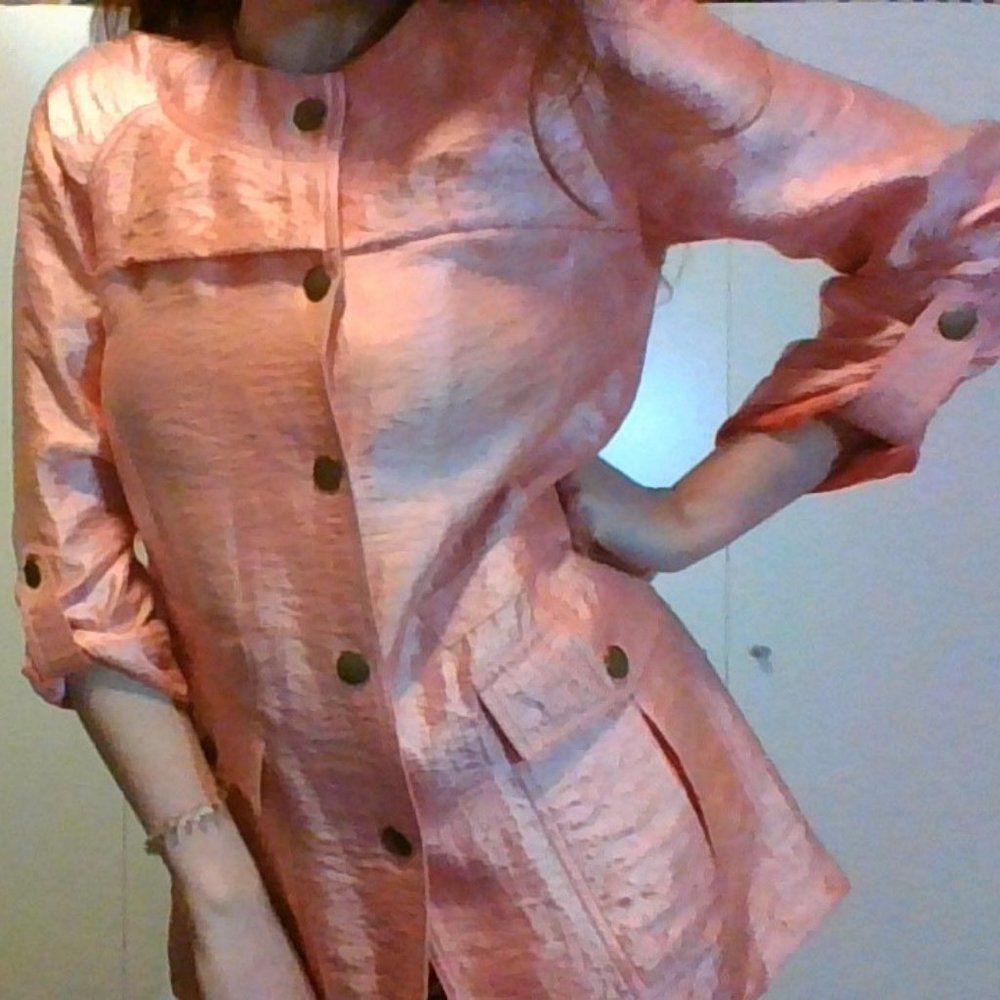 Ruby Rd Pink Lam Trench Jacket, Size 8 - image 1